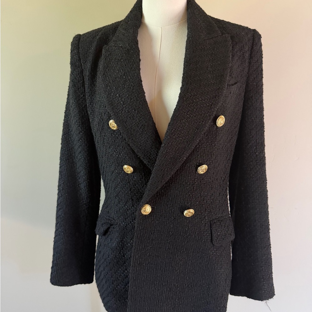 Zara Textured Double-Breasted Blazer with Gold Buttons